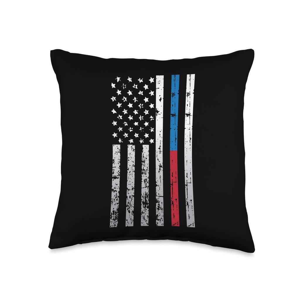 3228 American Flag Thin Red Blue Line Law Firefighter Police Gift Throw